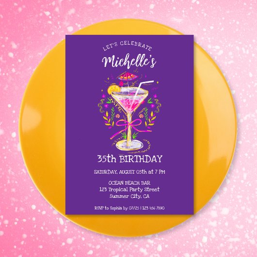 Invitation Quirky Whimsical Adult Cocktail Anniversaire