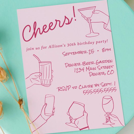 Invitation Quirky Whimsical Hand Drake Cheers Party