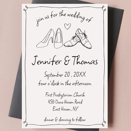 Invitation Quirky Whimsical Main Drawn Doodle Chaussures Mari