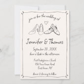 Invitation Quirky Whimsical Main Drawn Doodle Chaussures Mari (Devant)