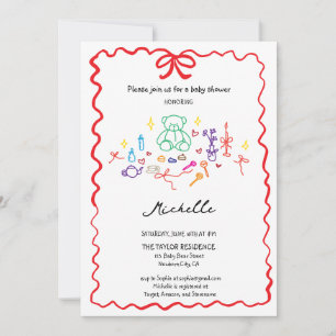 Invitation Quirky Whimsical Main tiré Baby shower Doodle