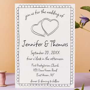 Invitation Quirky Whimsical main tiré Mariage de coeur
