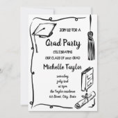 Invitation Quirky Whimsical Unique Main Tirée Grad Party (Devant)