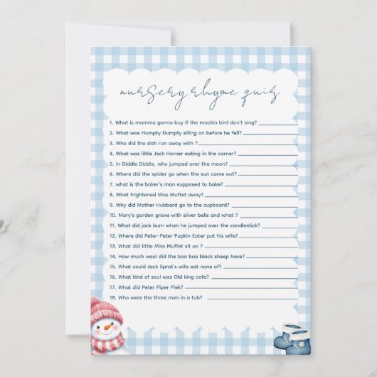 Invitation Quiz de comptines pour Baby Shower d'hiver (Devant)