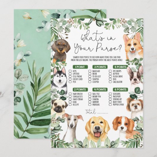 Invitation Quoi dans votre sac à main Chien Chien Baby shower (Devant / Derrière)