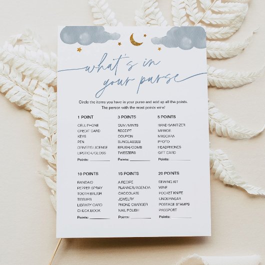 Invitation Quoi dans votre sac Baby shower Jeu Twinkle Star