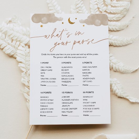 Invitation Quoi dans votre sac Baby shower Jeu Twinkle Star