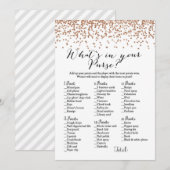 Invitation Qu'y a-t-il dans votre jeu de Fête de l'mariée ros (Devant / Derrière)