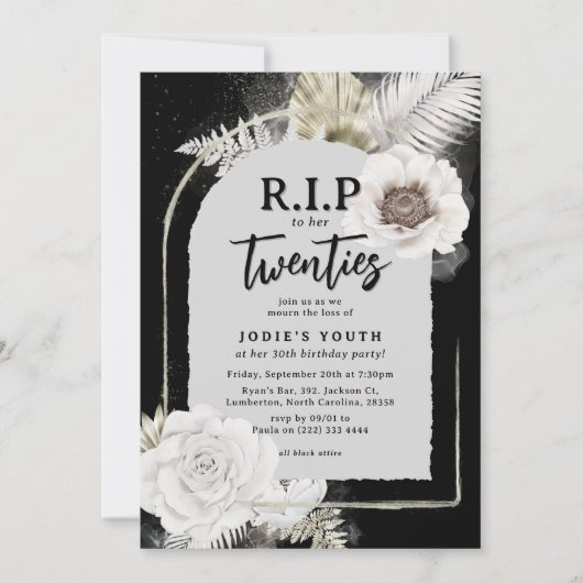 Invitation R.I.P à ses années 20 Floral 30e Anniversaire (Devant)