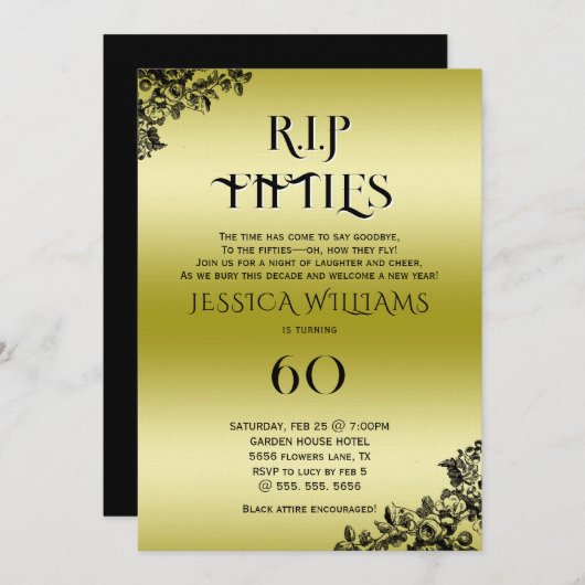 Invitation R.I.P. Fifties, Gothic 60th Birthday  (Devant / Derrière)