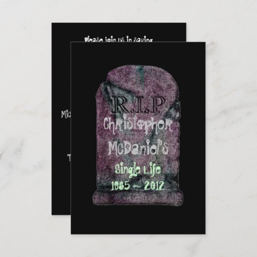 Invitation "R.I.P Single Life" - Bachelor Party (Devant / Derrière)