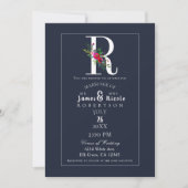 Invitation R Monogramme Dernière Initiale Moderne Bleu Floral (Devant)