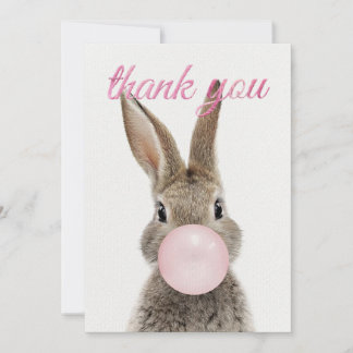Invitation Rabbit Blowing Pink Bubble gum Thank you