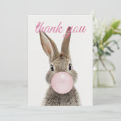 Invitation Rabbit Blowing Pink Bubble gum Thank you (Debout devant)