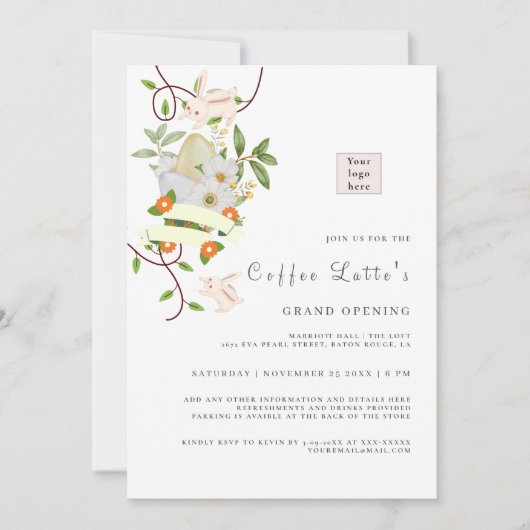 Invitation Rabbit et oeufs floraux Pâques Vibe Ouverture de l (Devant)