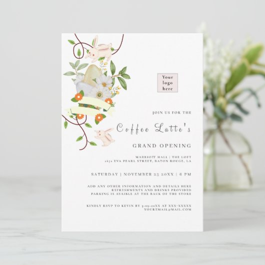 Invitation Rabbit et oeufs floraux Pâques Vibe Ouverture de l (Debout devant)