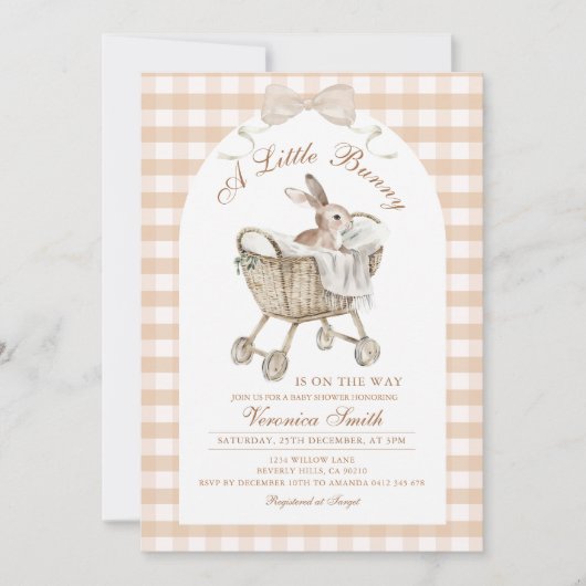 Invitation Rabbit Neutral Beige Bunny Baby Shower (Devant)