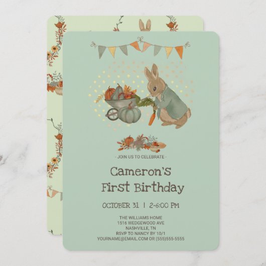 Invitation Rabbit Peter automne Anniversaire de enfant Invita (Devant / Derrière)