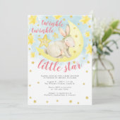Invitation Rabbit rose Gold Twinkle petit Baby shower étoile (Debout devant)