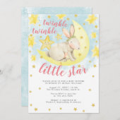 Invitation Rabbit rose Gold Twinkle petit Baby shower étoile (Devant / Derrière)