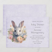 Invitation Rabbit Surrounded by Flowers Cute Baby Shower (Devant / Derrière)
