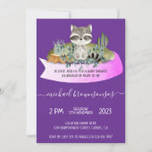 Invitation Raccoon animal violet Baby shower tropical (Devant)