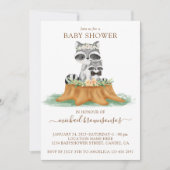 Invitation Raccoon Aquarelle maman bébé garçon douche (Devant)