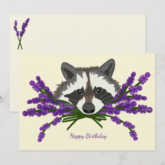 Invitation Raccoon avec lavande (Devant / Derrière)