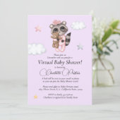 Invitation Raccoon Baby shower Lavender Virtual (Debout devant)