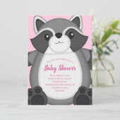 Invitation Raccoon Baby shower rose (Debout devant)