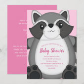 Invitation Raccoon Baby shower rose (Devant / Derrière)