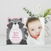 Invitation Raccoon Baby shower rose (Debout devant)