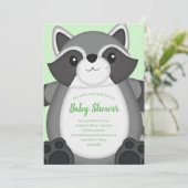 Invitation Raccoon Baby shower vert (Debout devant)