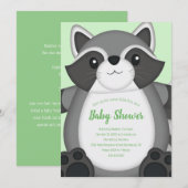 Invitation Raccoon Baby shower vert (Devant / Derrière)