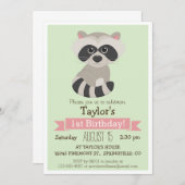 Invitation Raccoon, fête d'anniversaire de l'animal des bois (Devant / Derrière)