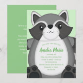 Invitation Raccoon fête d'anniversaire Green (Devant / Derrière)