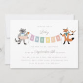 Invitation Raccoon Fox Forest Friends Neutral Baby shower (Devant)