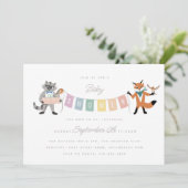 Invitation Raccoon Fox Forest Friends Neutral Baby shower (Debout devant)