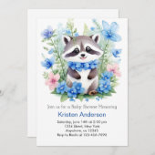 Invitation Raccoon Meadow Magic Blue Boy Baby shower (Devant / Derrière)