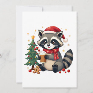 Invitation Raccoon Portant Le Chapeau Du Père Noël
