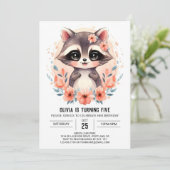 Invitation Raccoon pour enfants roses Anniversaire (Debout devant)