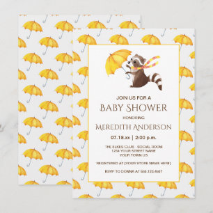 Invitation Raccoon Whimsical Baby shower parapluies jaunes