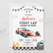 Invitation Race Car 1st Birthday Invitation, First Lap Racing (Devant)