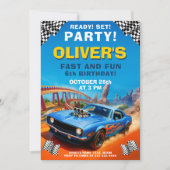 Invitation Race Car Anniversaire, Blue Muscle Car Party (Devant)