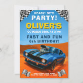 Invitation Race Car Anniversaire de fête avec Bleu Hot Rod (Devant)