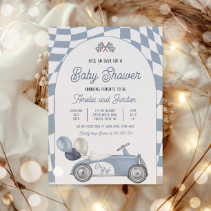 Invitation Race Car Baby shower Garçon Blue Race Voiture Douc