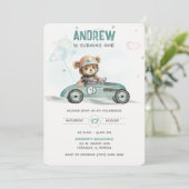 Invitation Race Car Bébé Ours 1er anniversaire (Debout devant)