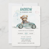 Invitation Race Car Bébé Ours 1er anniversaire (Devant)