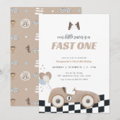 Invitation Race Car Beige Fast One First Birthday Invite  (Devant / Derrière)