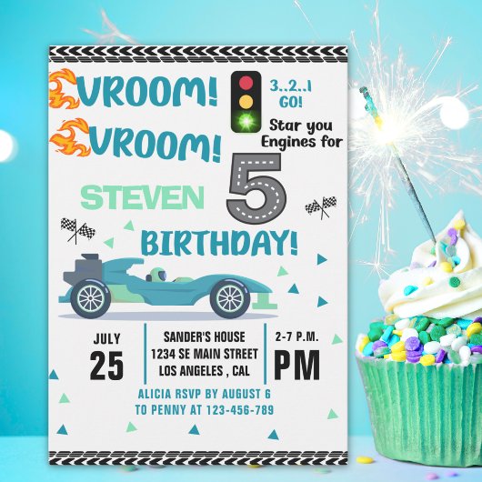 Invitation Race Car Birthday 5th - Boys Racin party